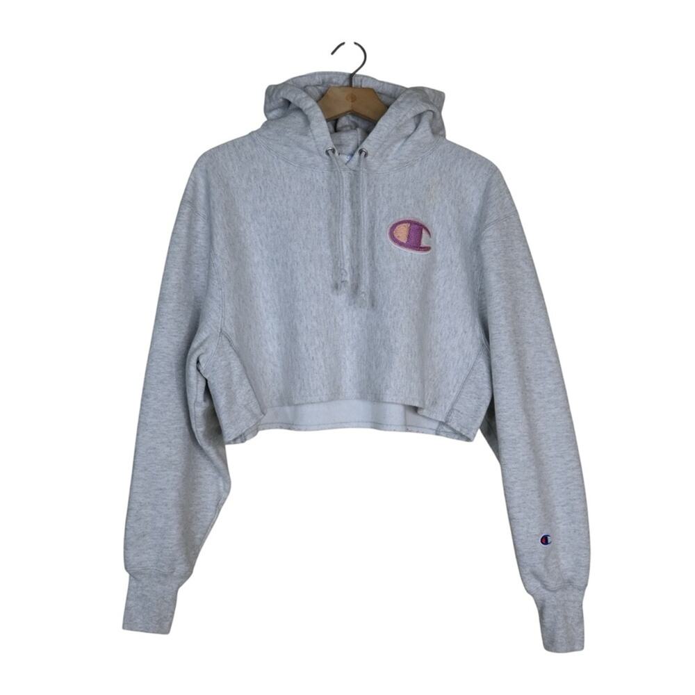 Champion Women's S Reverse Weave Gray Cropped Cuttoff Hoodie